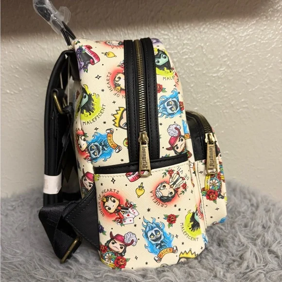 Loungefly Cream Disney Villains Mini Backpack with Multicolor Chibi Print - Picture 4 of 5